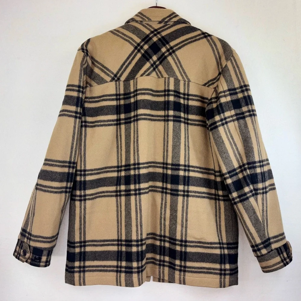 J. CREW Men's‎ Wool Coat Plaid Jacket Tan Flannel Quilted Heavy Lined Medium